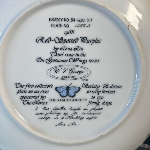 1988 W.S.George Plate”On Gossamer Wings" Series,Plate# 1228A Red Spotted Purples - Picture 2 of 3